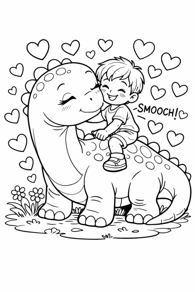 AI gepersonaliseerde kleurplaat lieve dinosaurus kleuter
